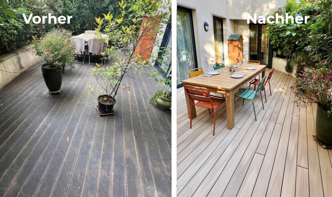 Vorher-Nachher: Terrasse helle Eiche Bercy