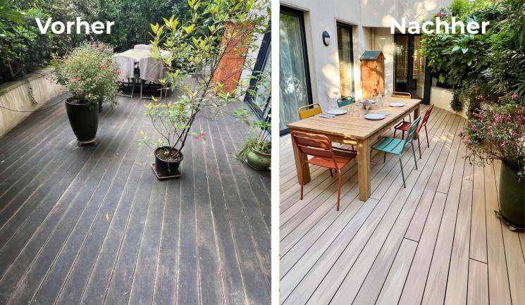 Vorher-Nachher: Terrasse helle Eiche Bercy